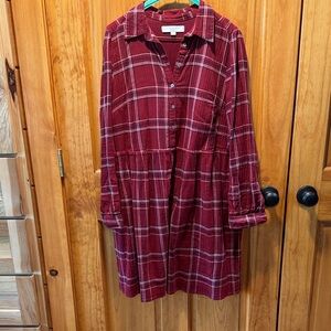 LOFT Red and White Plaid Dress
